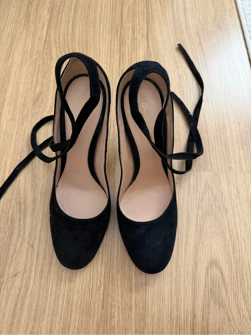 Gianvito Rossi Black Suede Lace-Up High Heel Pumps